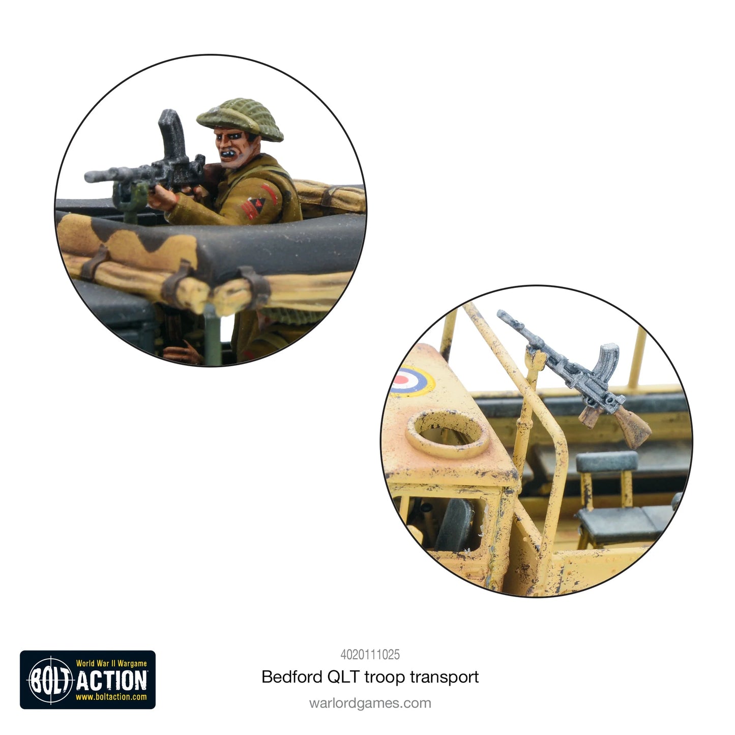 Bedford QLT Troop Transport - Bolt Action 28mm - detale Bren gun gunner żołnierz karabiny Lee Enfield wyposażenie - Warlord Games