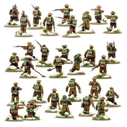 British Canadian Infantry Winter Platoon - Bolt Action 28mm - 30 figurek widok z tyłu wyposażenie zimowe plecaki - Warlord Games