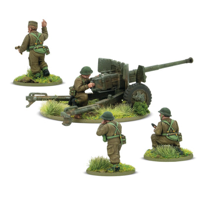 Warlord Games For King & Country – 10 figurek piechoty brytyjskiej późnej fazy wojny: dowódca z pistoletem i gestem rozkazu, strzelcy z karabinami Lee-Enfield, żołnierze z Bren LMG klęczący i stojący, żołnierz z PIAT, widok z przodu 28mm Bolt Action