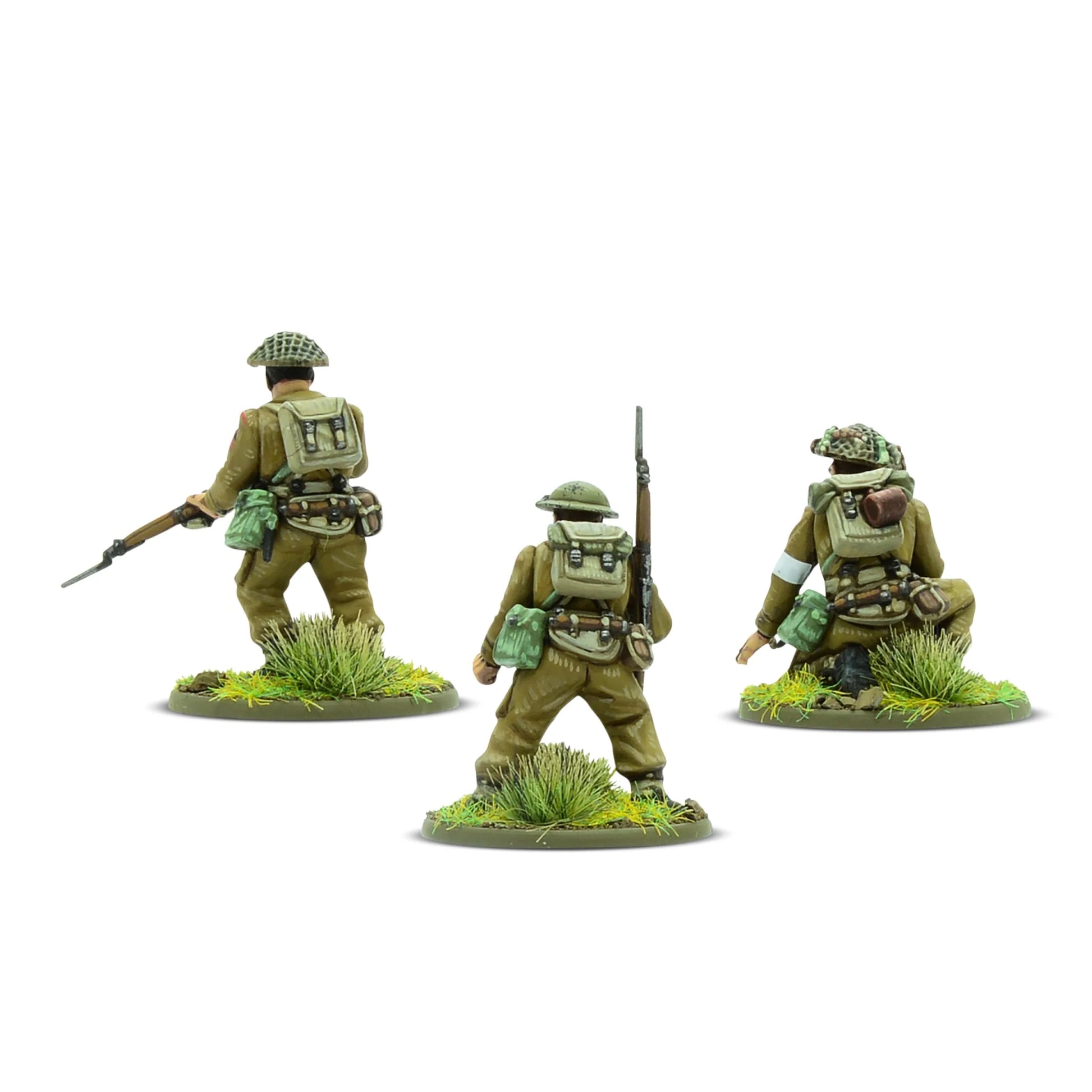 Warlord Games For King & Country – wypraska plastikowa piechoty brytyjskiej późnej fazy wojny: głowy w hełmach Brodie i beretach, tułowie, nogi, ręce, karabiny Lee-Enfield, Sten, Bren LMG, PIAT, granaty, łopaty i akcesoria 28mm Bolt Action