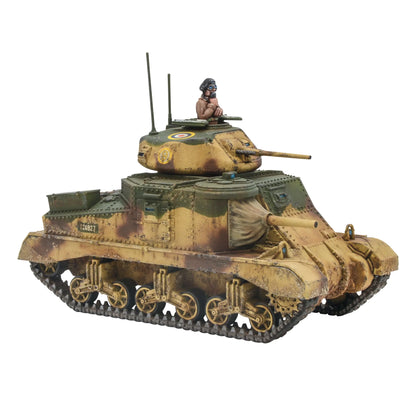 M3 Grant Medium Tank - Bolt Action 28mm - widok z prawego boku brytyjska spawana wieża hull gun gąsienice kamuflaż pustyni - Warlord Games
