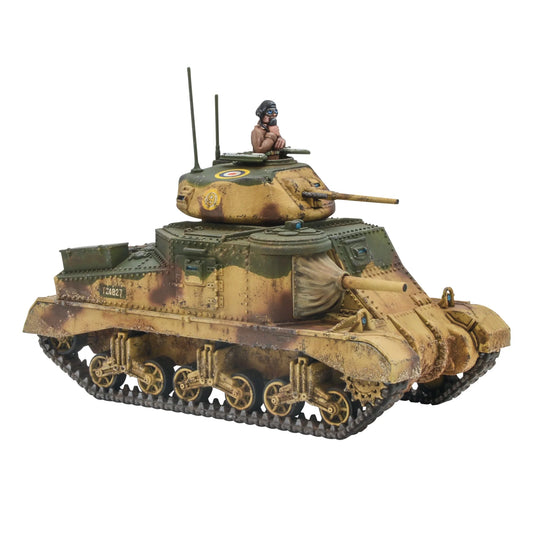 M3 Grant Medium Tank - Bolt Action 28mm - widok z prawego boku brytyjska spawana wieża hull gun gąsienice kamuflaż pustyni - Warlord Games