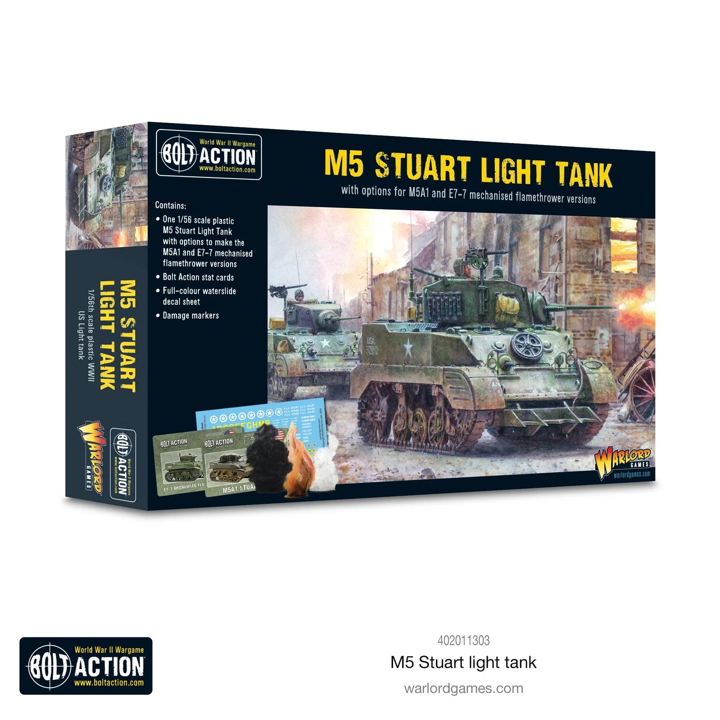Pudełko M5 Stuart z opcjami M5A1 i E7-7 flamethrower