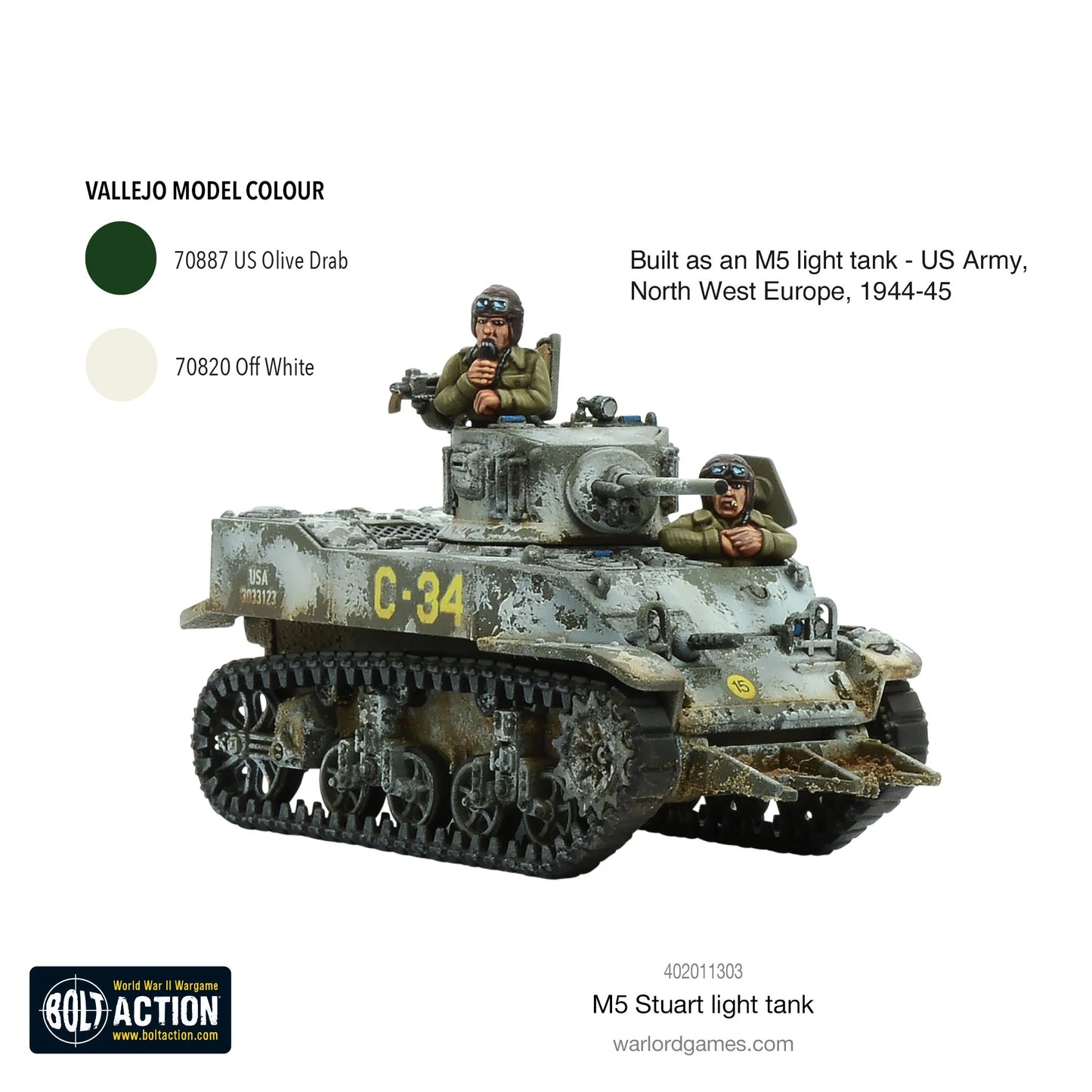 M5 Stuart US Army olive drab z 2 załogantami