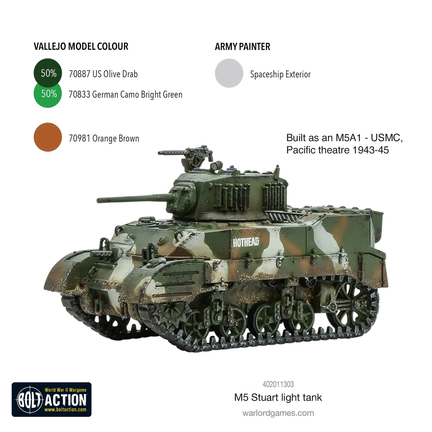 Stuart M5A1 USMC kamuflaż z oznaczeniem HOTHEAD