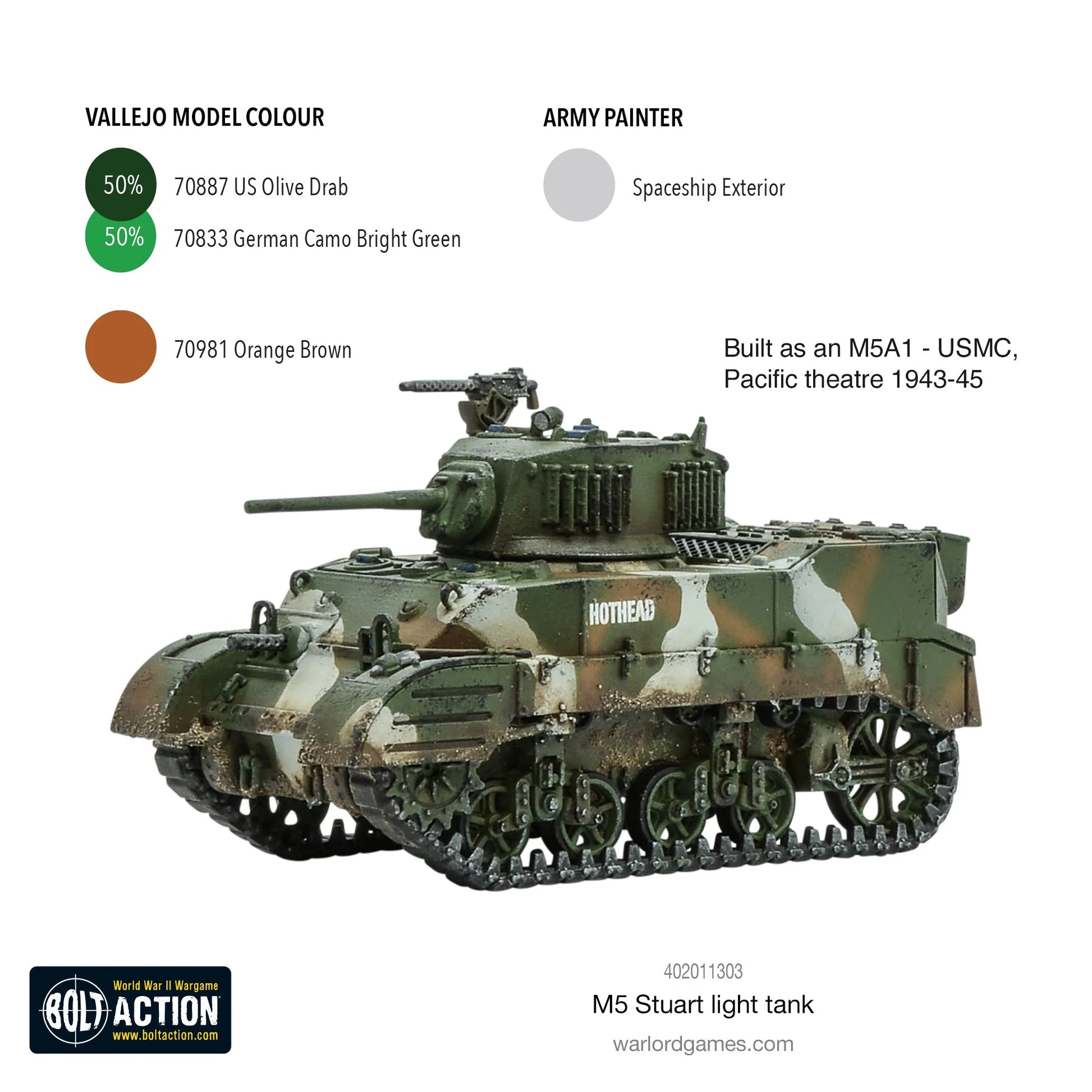 Stuart M5A1 USMC kamuflaż z oznaczeniem HOTHEAD