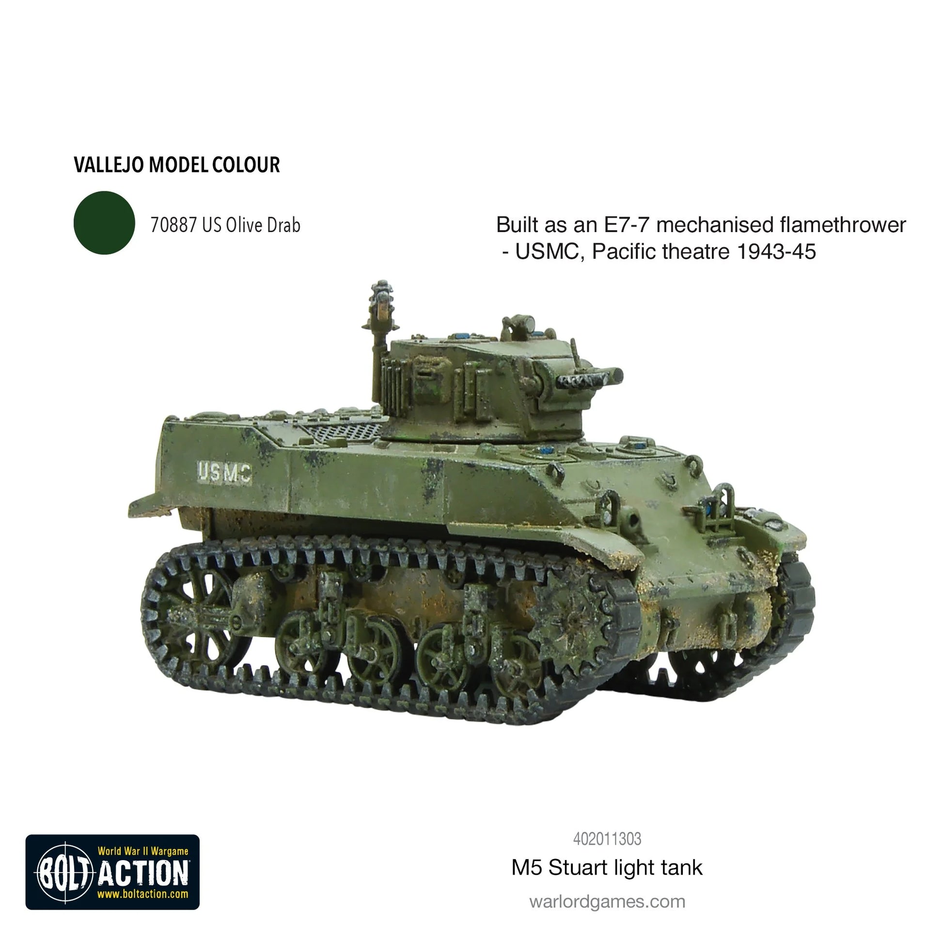 M5 Stuart E7-7 flamethrower USMC widok z boku