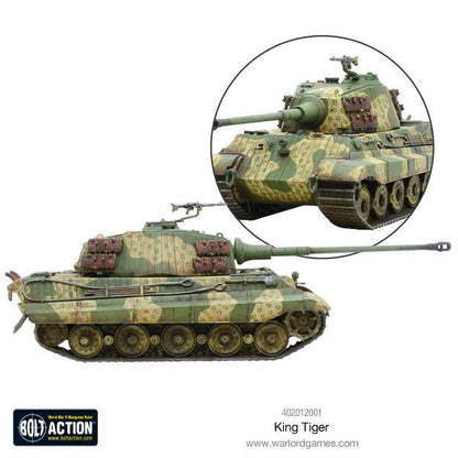 King Tiger - Bolt Action 1/56 28mm - czołg ciężki Tiger II w kamuflażu zimowym z zimmerit - widok z boku z detalem wieży - Warlord Games