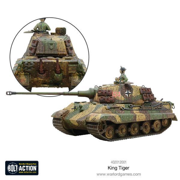 King Tiger - Bolt Action 1/56 28mm - czołg ciężki Tiger II w kamuflażu ambush z dowódcą - widok z tyłu z detalem wieży - Warlord Games