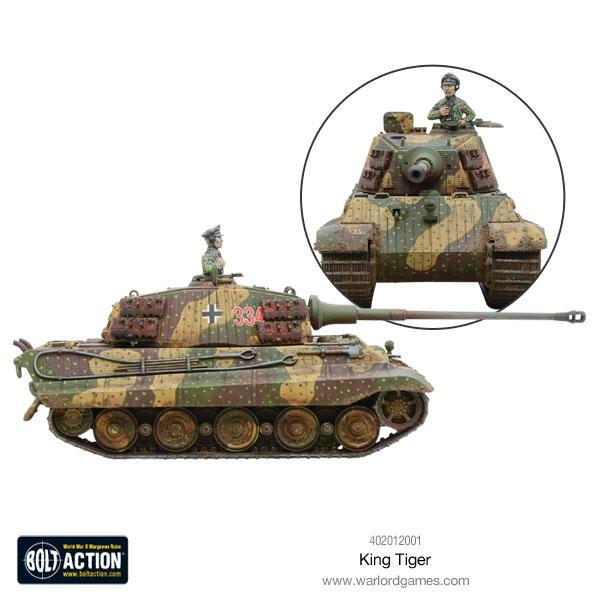  King Tiger - Bolt Action 1/56 28mm - czołg ciężki Tiger II w kamuflażu ambush z dowódcą - widok z boku z detalem wieży - Warlord Games