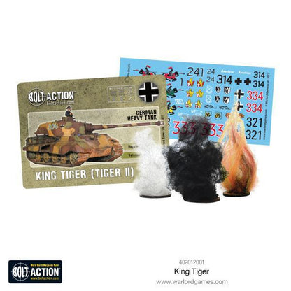 King Tiger - Bolt Action 1/56 28mm - zawartość zestawu z kalkomaniami numerami 314 334 321 znacznikami uszkodzeń i kartą statystyk - Warlord Games