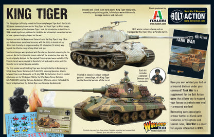 King Tiger - Bolt Action 1/56 28mm - tył opakowania z informacjami o wieżach Henschel Porsche historii i Tank War - Warlord Games