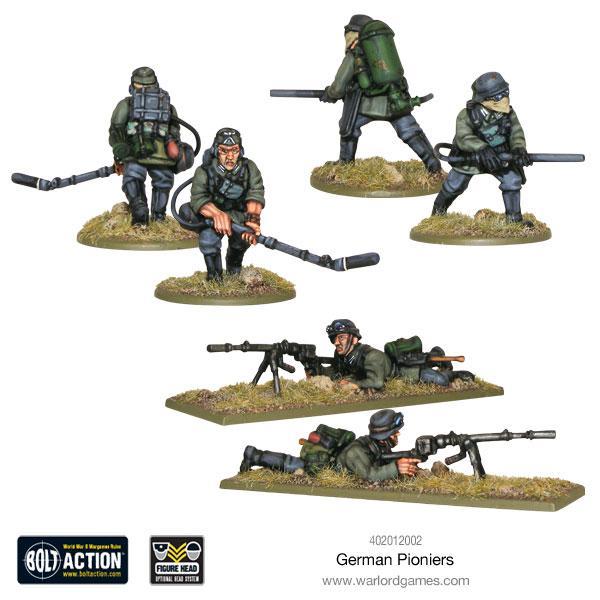 German Pioneers - Bolt Action 28mm - zespoły MG34 z plecakami inżynierskimi - pozy leżące i klęczące - Warlord Games