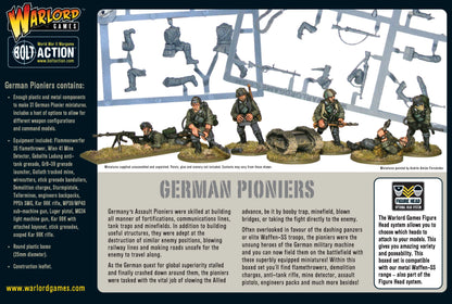 German Pioneers - Bolt Action 28mm - tył opakowania z wyposażeniem Flammenwerfer Goliath wykrywacz min - pudełko - Warlord Games