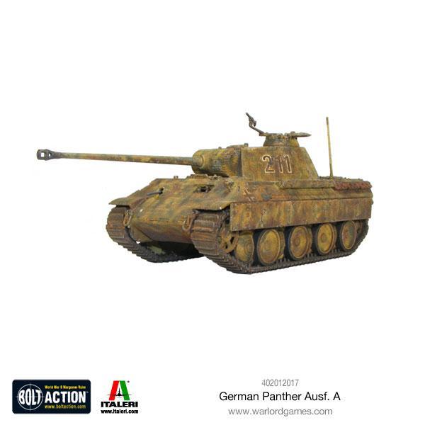 Panther Ausf A - Bolt Action 1/56 28mm - czołg średni z armatą 75mm KwK 42 L70 w dunkelgelb numer 211 z anteną - widok z boku - Warlord Games