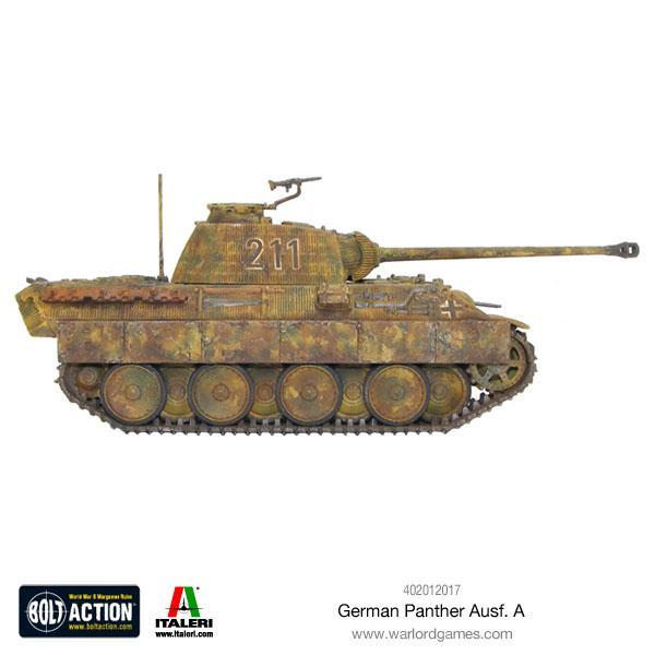 Panther Ausf A - Bolt Action 1/56 28mm - czołg średni z długą armatą 75mm KwK 42 L70 w dunkelgelb numer 211 z karabinem maszynowym - widok z boku - Warlord Games