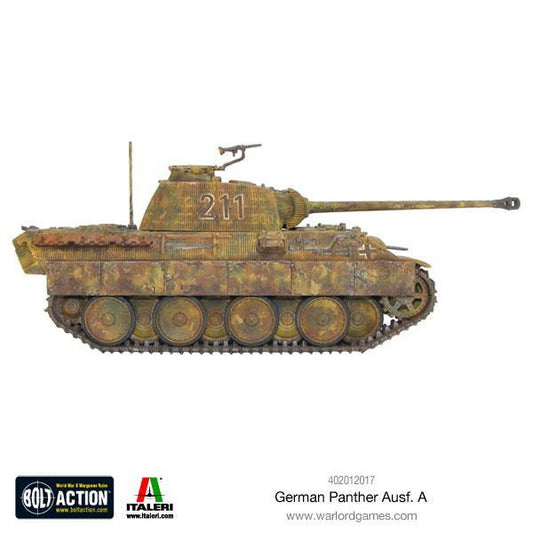 Panther Ausf A - Bolt Action 1/56 28mm - czołg średni z długą armatą 75mm KwK 42 L70 w dunkelgelb numer 211 z karabinem maszynowym - widok z boku - Warlord Games