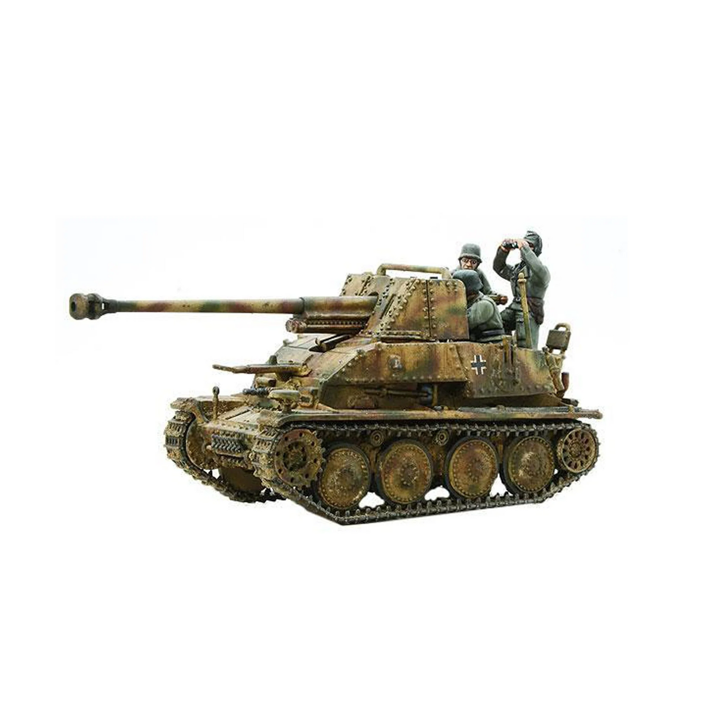 Marder III Sd.Kfz 139 - Bolt Action 1/56 28mm - niszczyciel czołgów z armatą 76,2mm PaK 36(r) w kamuflażu ambush z trzema członkami załogi - widok z boku z trzema czwartymi - Warlord Games