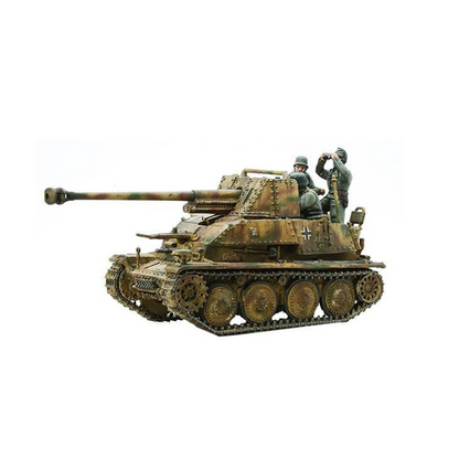 Marder III Sd.Kfz 139 - Bolt Action 1/56 28mm - niszczyciel czołgów z armatą 76,2mm PaK 36(r) w kamuflażu ambush z trzema członkami załogi - widok z boku z trzema czwartymi - Warlord Games