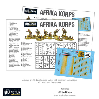 Afrika Korps Infantry - Bolt Action 28mm - instrukcja montażu z kalkomanią i schematem wyprasek - zawartość zestawu - Warlord Games