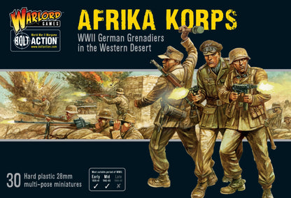 Afrika Korps Infantry - Bolt Action 28mm - opakowanie pudełko z ilustracją piechoty pustynnej w walce - 30 figurek plastikowych - Warlord Games