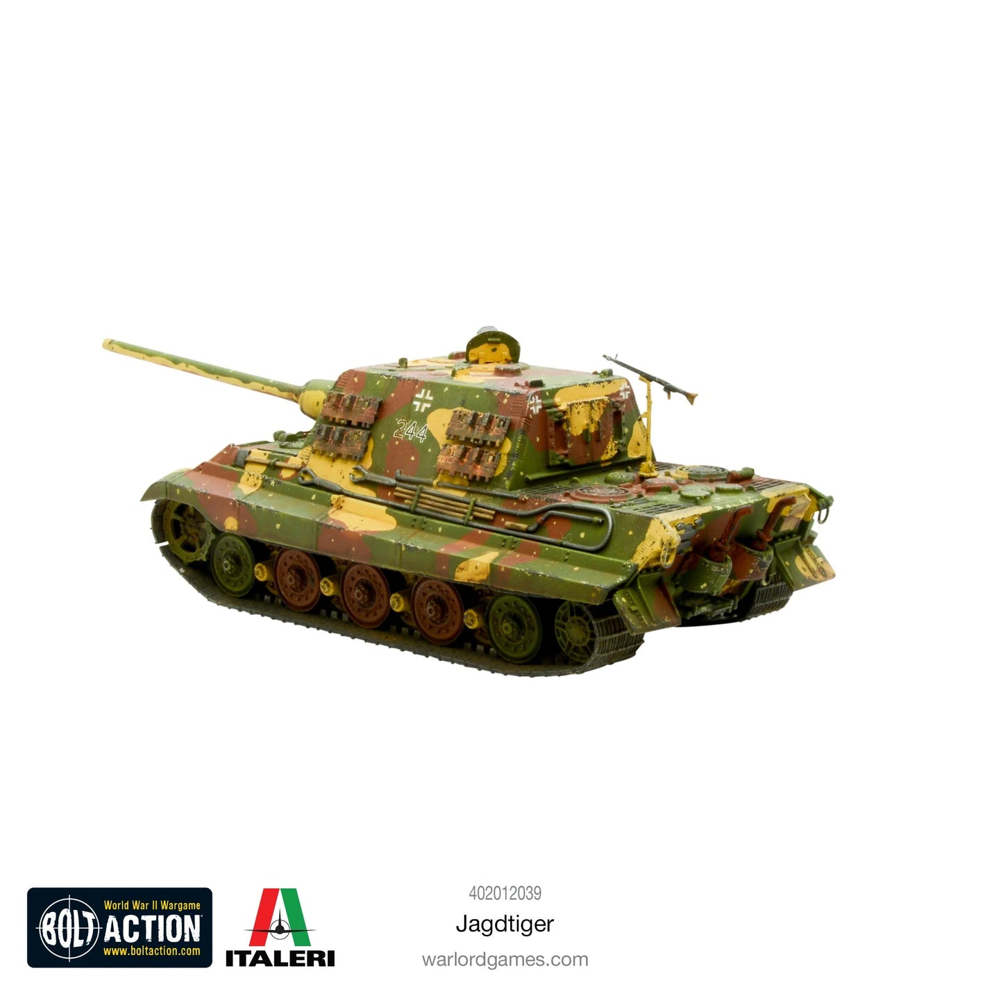 Jagdtiger - Bolt Action 1/56 28mm - niszczyciel czołgów z kazamatą i armatą 128mm Pak 44 w kamuflażu - widok z tyłu - Warlord Games