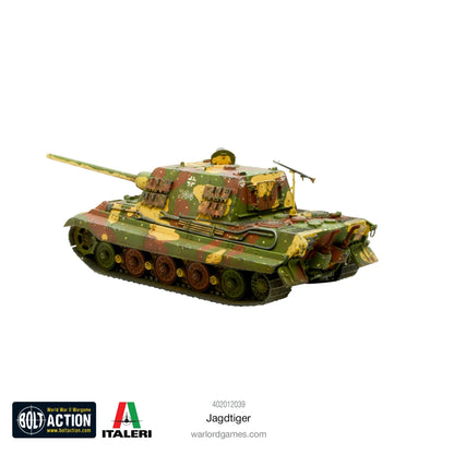 Jagdtiger - Bolt Action 1/56 28mm - niszczyciel czołgów z kazamatą i armatą 128mm Pak 44 w kamuflażu - widok z tyłu - Warlord Games