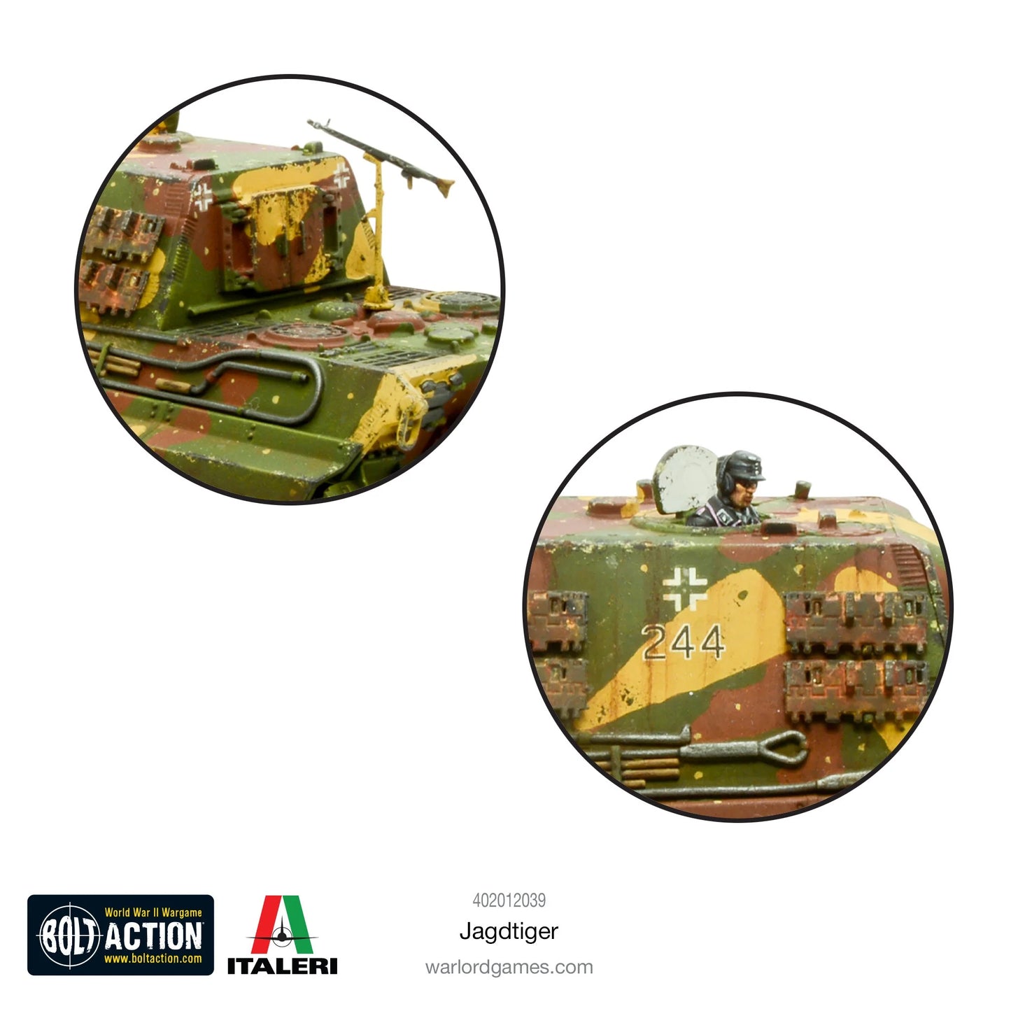 Jagdtiger - Bolt Action 1/56 28mm - detale modelu z kazamatą numer 244 dowódcą i karabinem maszynowym - zbliżenie elementów - Warlord Games