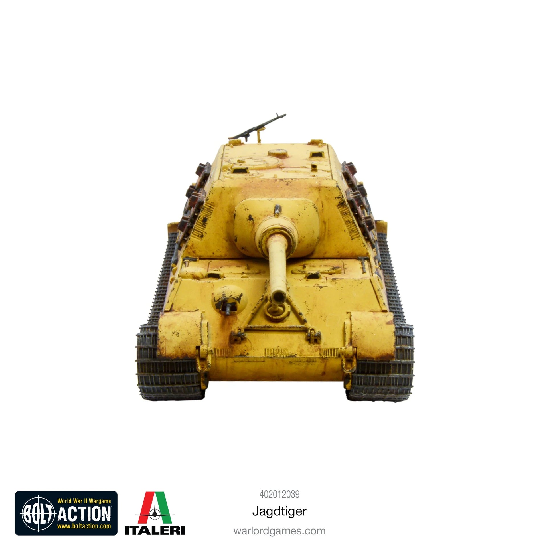 Jagdtiger - Bolt Action 1/56 28mm - niszczyciel czołgów w dunkelgelb żółtym z armatą 128mm Pak 44 - widok z przodu z kazamatą - Warlord Games