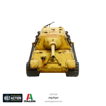 Jagdtiger - Bolt Action 1/56 28mm - niszczyciel czołgów w dunkelgelb żółtym z armatą 128mm Pak 44 - widok z przodu z kazamatą - Warlord Games