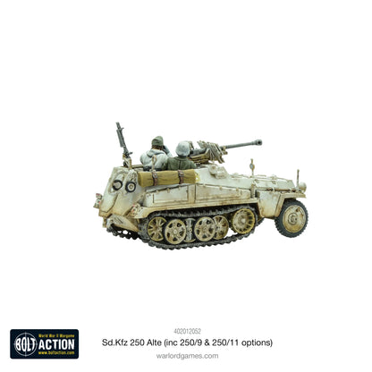 Sd.Kfz 250/11 Alte Half-Track - Bolt Action 28mm - pojazd dowódcy z karabinem przeciwpancernym 2,8cm PzB 41 i załogą w mundurach zimowych - widok z prawej strony - Warlord Games