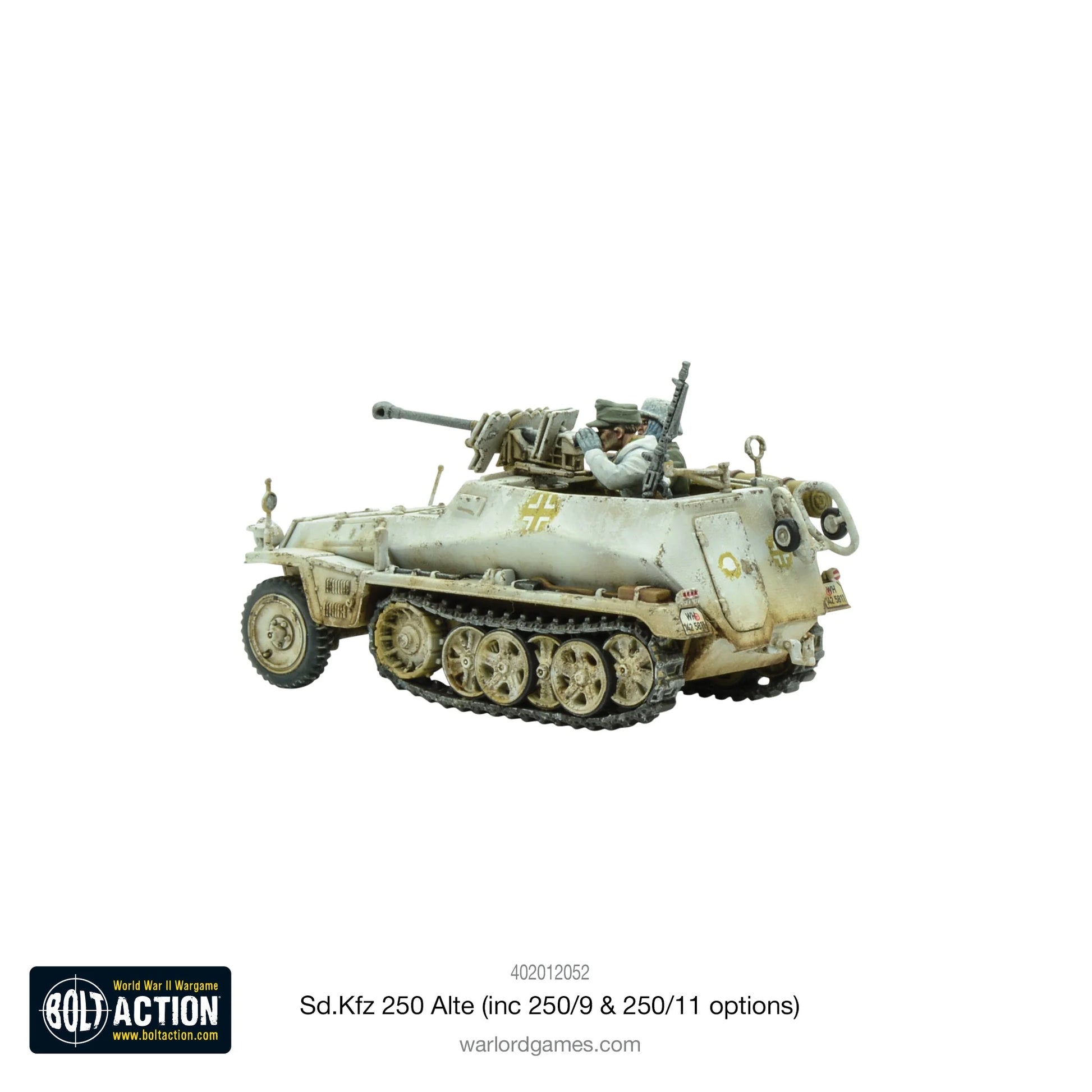 Sd.Kfz 250/11 Alte Half-Track - Bolt Action 28mm - niemiecki transporter gąsienicowy z załogą Wehrmacht - kamuflaż pustynny - widok z lewej strony - skala 1/56
