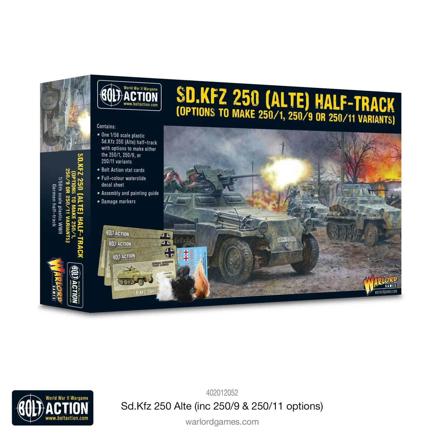 Sd.Kfz 250 Alte Half-Track - Bolt Action 28mm - opakowanie produktu z ilustracją pojazdu w akcji bojowej - skala 1/56 - Warlord Games