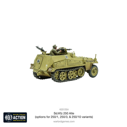 Sd.Kfz 250/1 Alte Half-Track - Bolt Action 28mm - niemiecki transporter gąsienicowy z figurką załogi i dwoma MG34 - kamuflaż dunkelgelb - widok z tyłu - Warlord Games