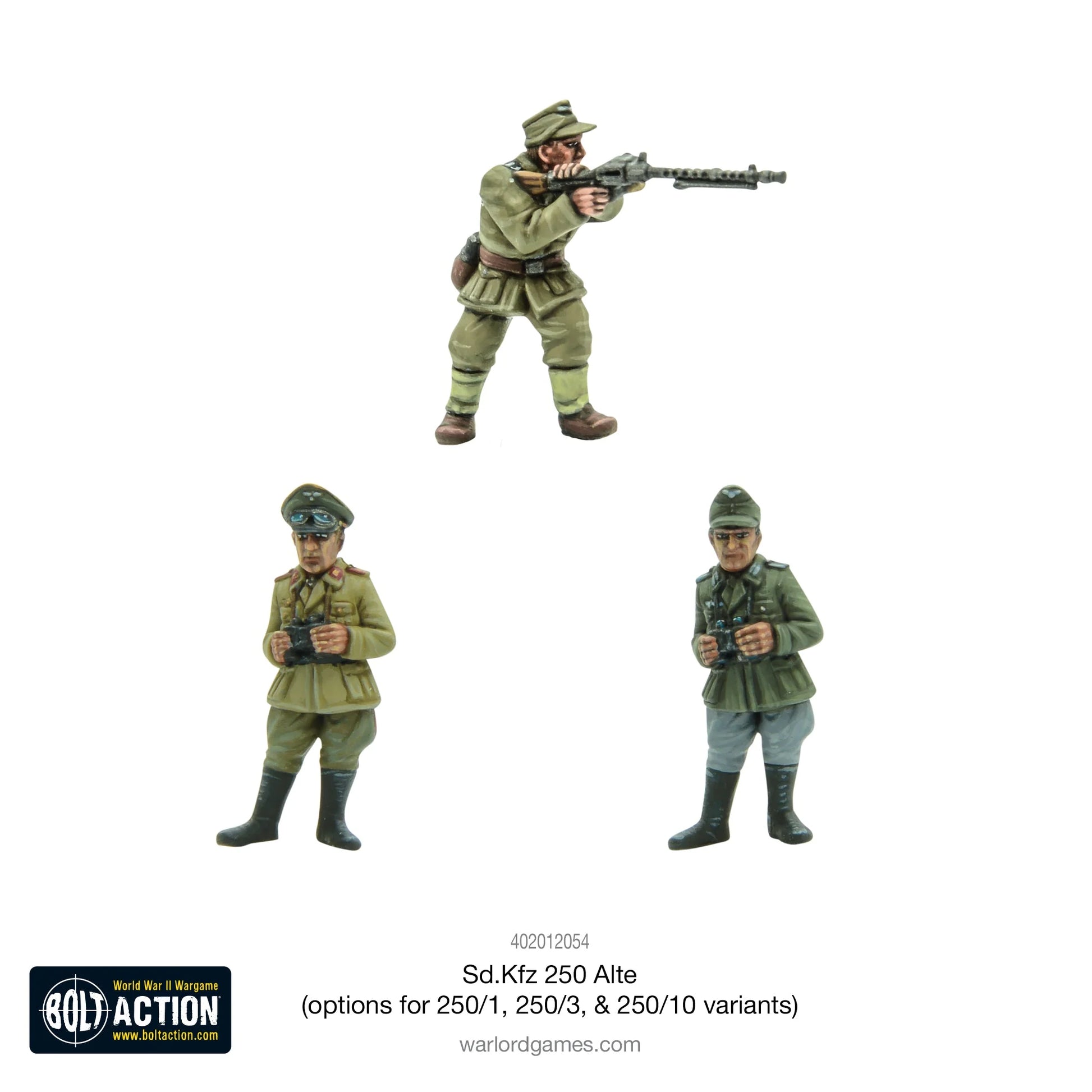 Sd.Kfz 250 Alte Half-Track - Bolt Action 28mm - figurki załogi Wehrmacht i Feldmarszałka Erwina Rommla - mundury regularne i pustynne Afrika Korps - skala 1/56 - Warlord Games