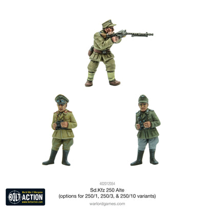 Sd.Kfz 250 Alte Half-Track - Bolt Action 28mm - figurki załogi Wehrmacht i Feldmarszałka Erwina Rommla - mundury regularne i pustynne Afrika Korps - skala 1/56 - Warlord Games