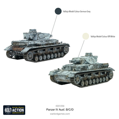 Panzer IV Ausf B C D - Bolt Action 1/56 28mm - przewodnik malowania Vallejo Model Colour German Grey Off White - zimowy kamuflaż Rosja 1941 - schemat kolorów - Warlord Games