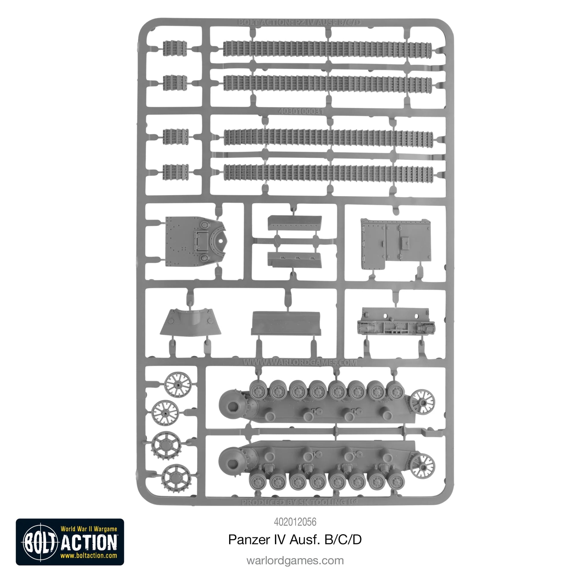 Panzer IV Ausf B C D - Bolt Action 1/56 28mm - wypraska plastikowa z gąsienicami podwoziem kołami wieżą i pancerzem - części do montażu - Warlord Games
