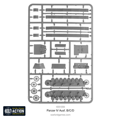 Panzer IV Ausf B C D - Bolt Action 1/56 28mm - wypraska plastikowa z gąsienicami podwoziem kołami wieżą i pancerzem - części do montażu - Warlord Games