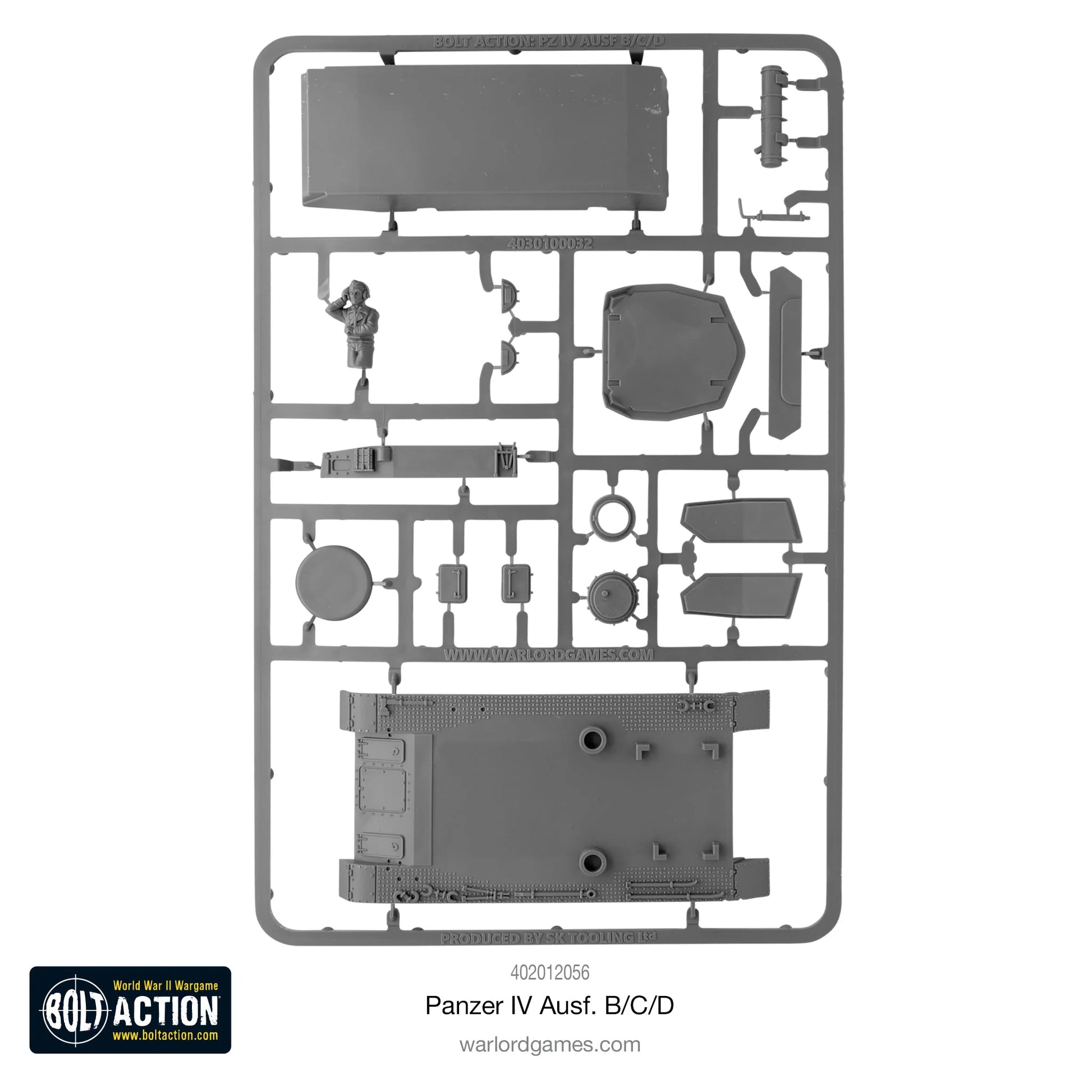 Panzer IV Ausf B C D - Bolt Action 1/56 28mm - wypraska plastikowa z kadłubem pancerzem dowódcą i elementami wyposażenia - części do montażu - Warlord Games