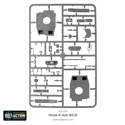 Panzer IV Ausf B C D - Bolt Action 1/56 28mm - wypraska plastikowa z wieżami Ausf B C D armatą haubicą 75mm i elementami montażowymi - części do montażu - Warlord Games