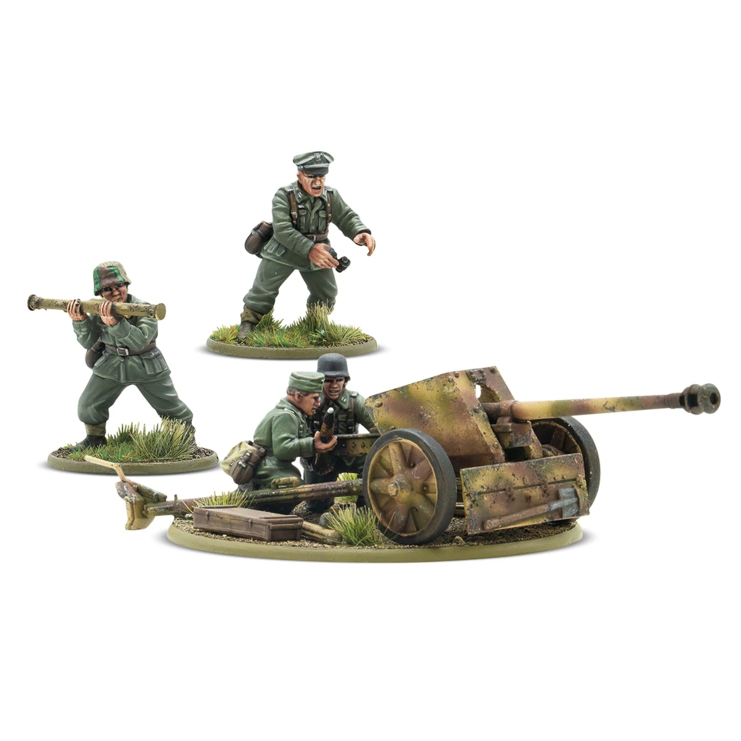 Warlord Games German PaK 40 – armata przeciwpancerna 75mm z obsługą, oficerem i żołnierzem z Panzerfaustem 28mm Bolt Action