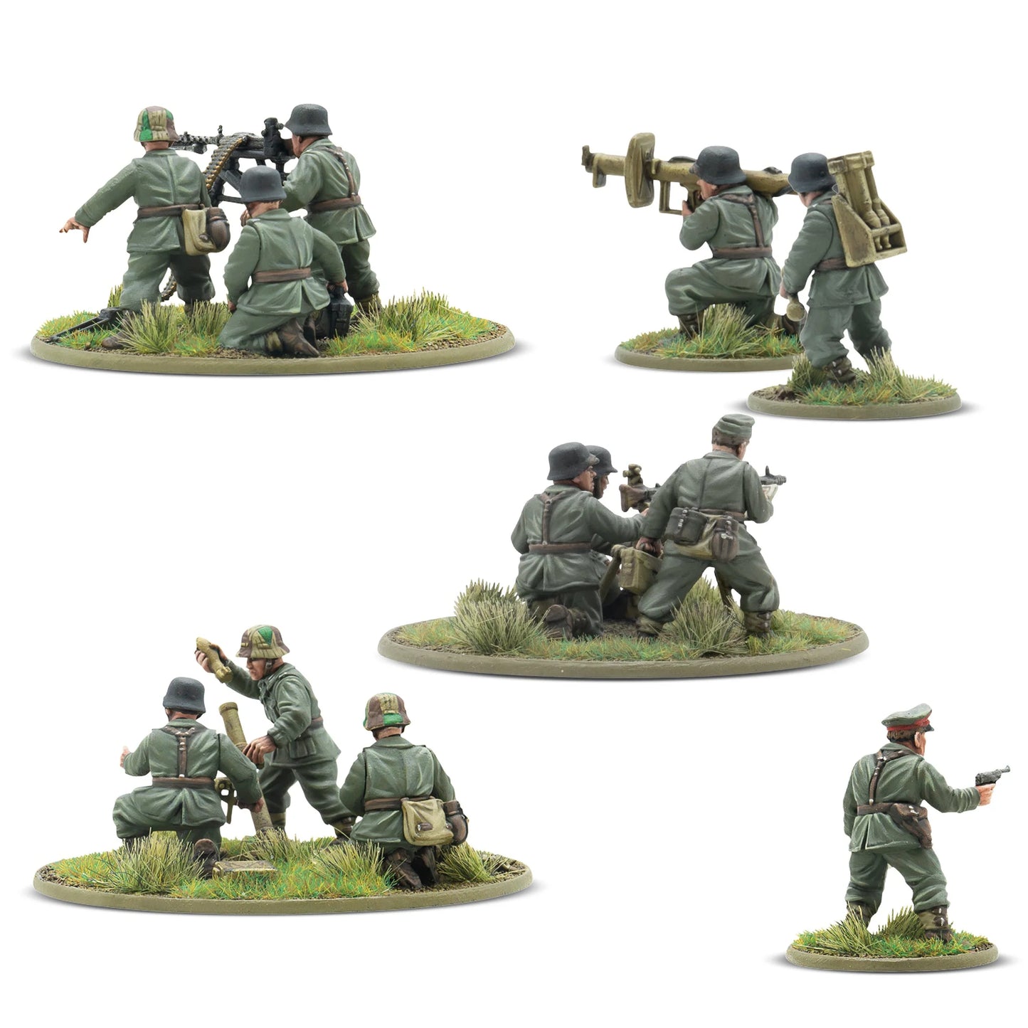 Warlord Games German Heer Heavy Weapons Platoon – MG42 na trójnogu, Panzerschreck, moździez 8cm i dowódca, widok z tyłu 28mm Bolt Action