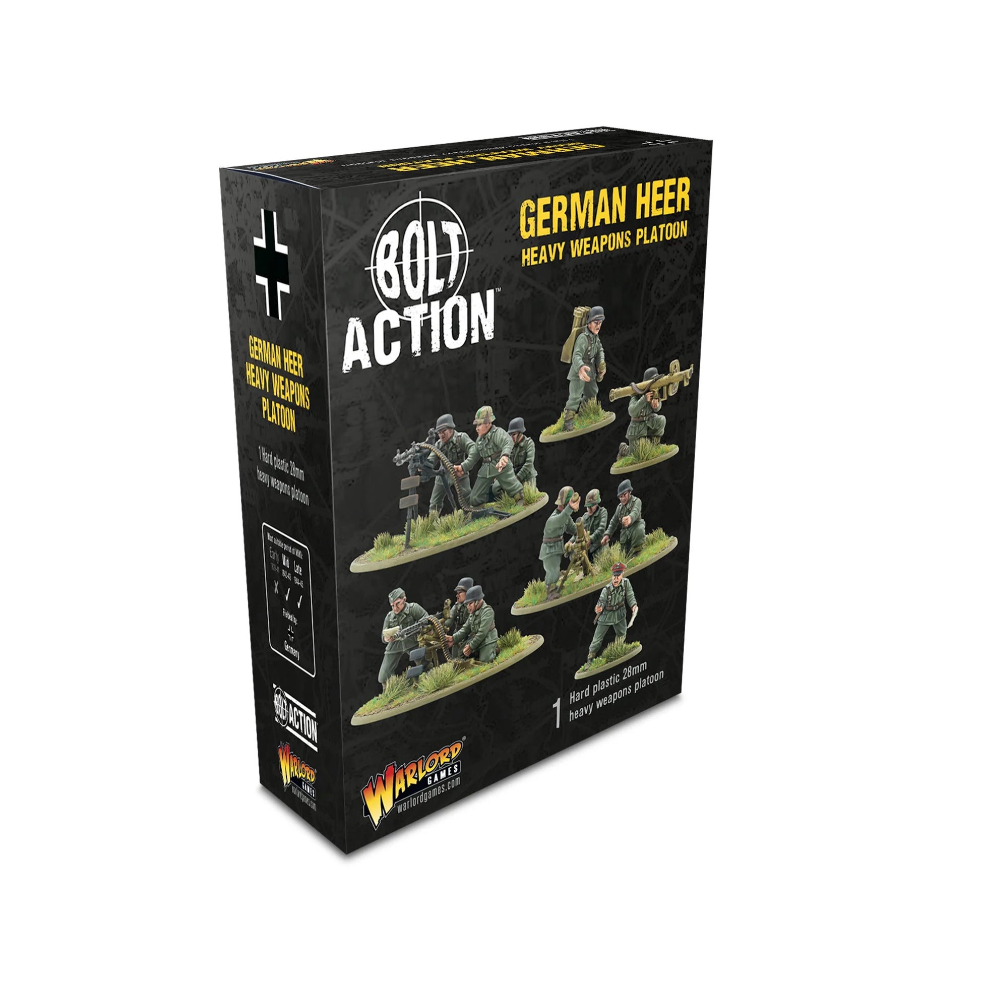 Warlord Games German Heer Heavy Weapons Platoon – pudełko zestawu Bolt Action z ilustracją figurek na okładce 28mm