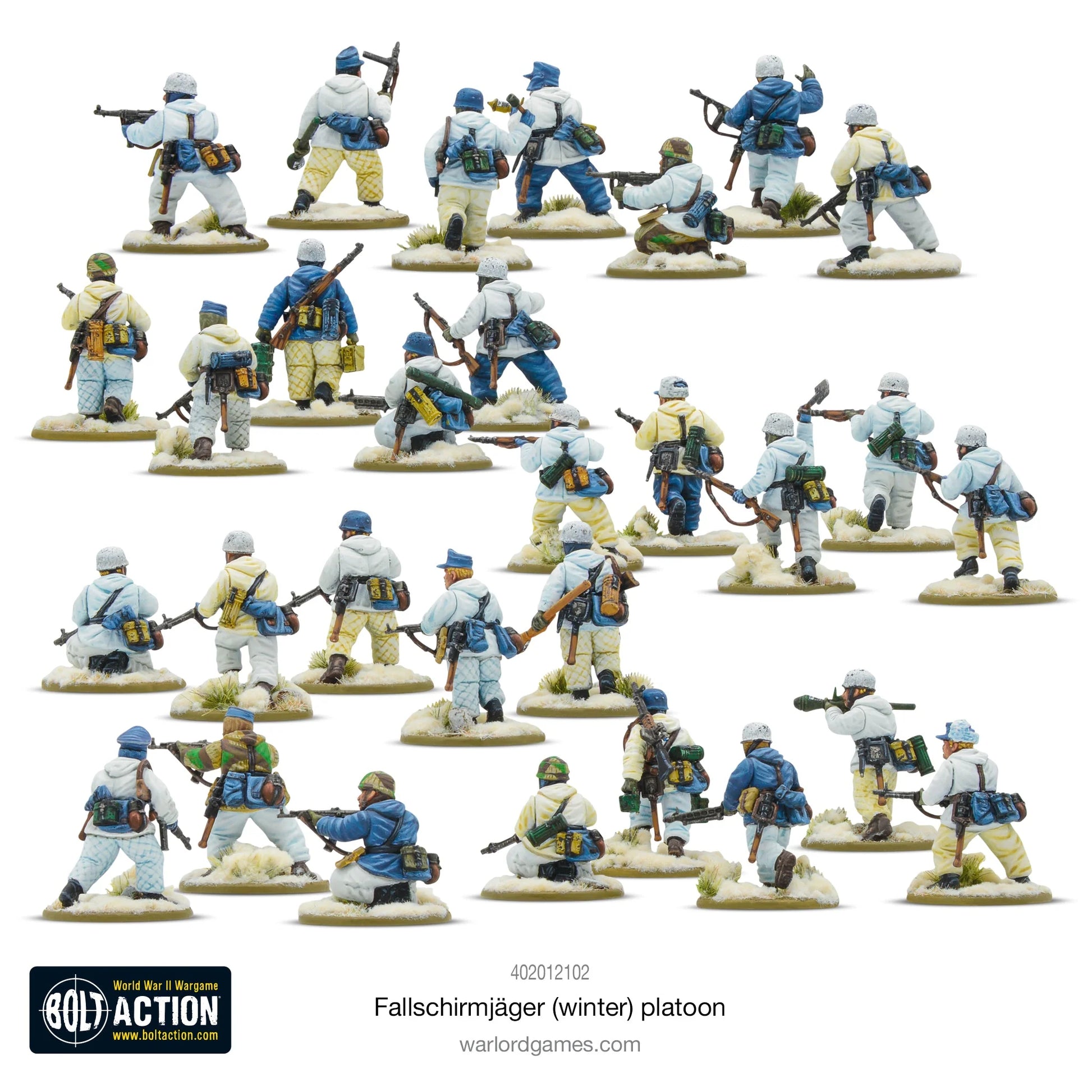 Fallschirmjäger Winter - Bolt Action 28mm - 30 spadochroniarzy z FG42 STG44 MG42 w pikowanych mundurach zimowych - widok z tyłu - Warlord Games