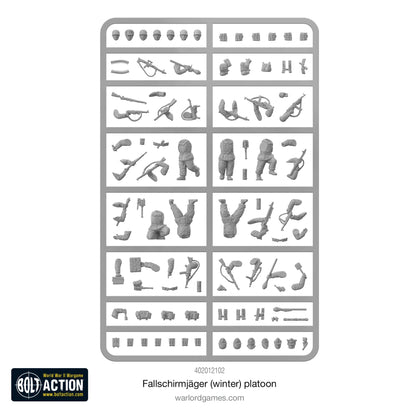 Fallschirmjäger Winter - Bolt Action 28mm - wypraska plastikowa z częściami korpusów broni głów hełmów Fallschirmjäger - części do montażu - Warlord Games