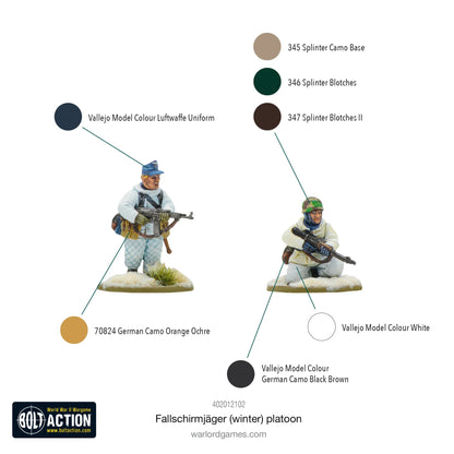 Fallschirmjäger Winter - Bolt Action 28mm - przewodnik malowania Vallejo Model Colour kamuflaż splinter i mundury zimowe - schemat kolorów - Warlord Games