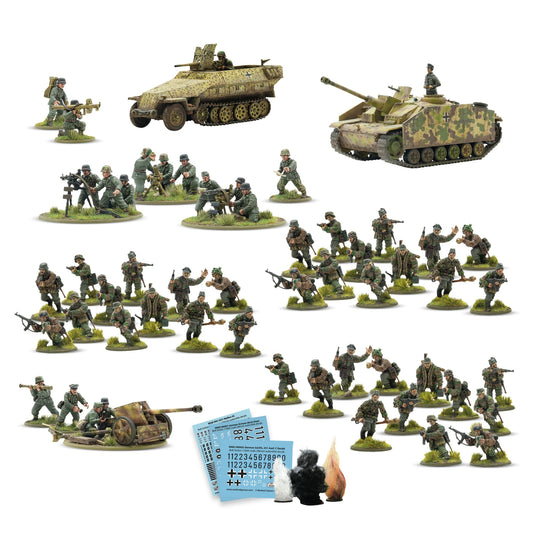 Warlord Games The Reich's Praetorians – 12 figurek Waffen-SS w kamuflażu z MP40, STG44 i Panzerfaustem 28mm Bolt Action