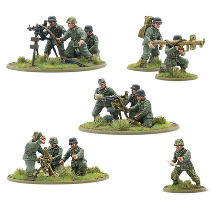 Warlord Games The Reich's Praetorians – pluton broni ciężkiej Waffen-SS, widok z tyłu: MG42, Panzerschreck, moździez 8cm 28mm Bolt Action