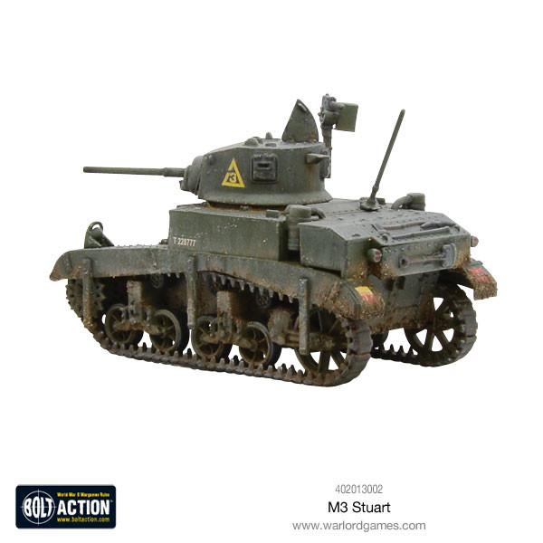 M3 Stuart Honey – widok z tyłu pomalowanego czołgu lekkiego British Army z weatheringiem błota, Bolt Action Warlord Games
